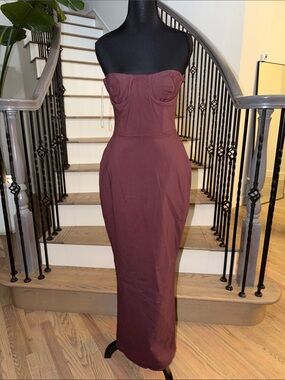 NWT House of CB Strapless Burgundy Bodycon Maxi or Midi Dress (M plus cups)